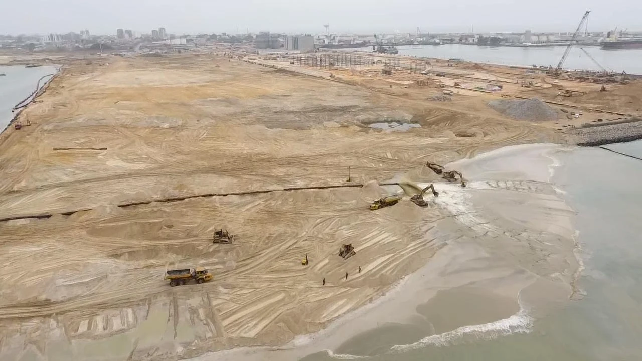 Earthworks across the reclaimed land