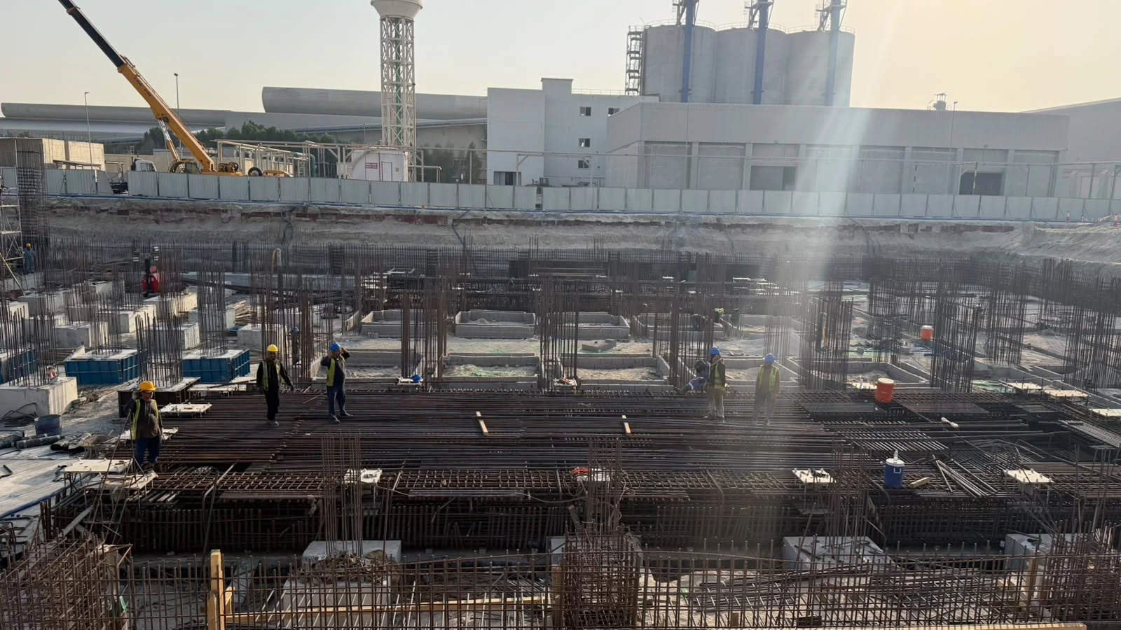Emirates Float Glass Line 2 — reinforcement and formwork within the excavation
