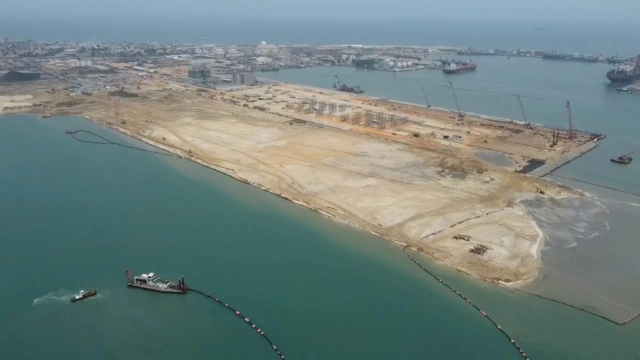 Pointe-Noire Container Terminal — aerial view of the marine construction area